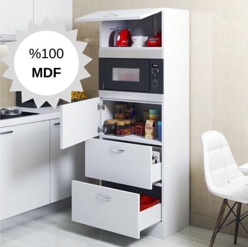 Mdf Mikrodalga Fırın Raflı Kapaklı Çekmeceli Çok Amaçlı Hazır Mutfak Dolabı/Mdf Beyaz