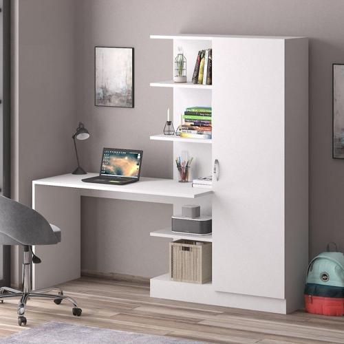 Narin Raflı Dolaplı Çalışma Masası Beyaz