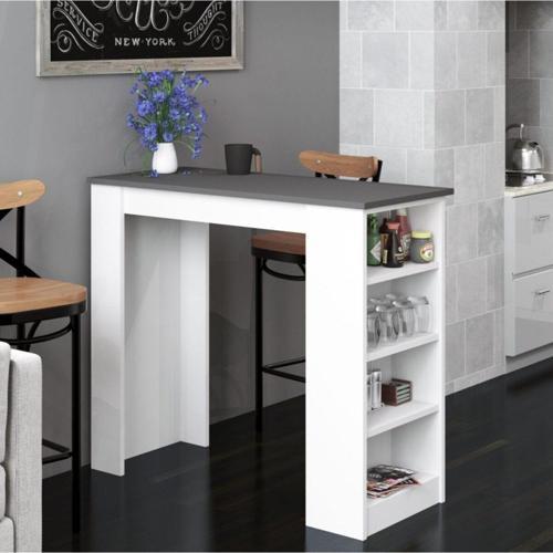 Tekila Raflı Bar Masası, Yemek, Mutfak Masası Beyaz-Antrasit (Bar Table)