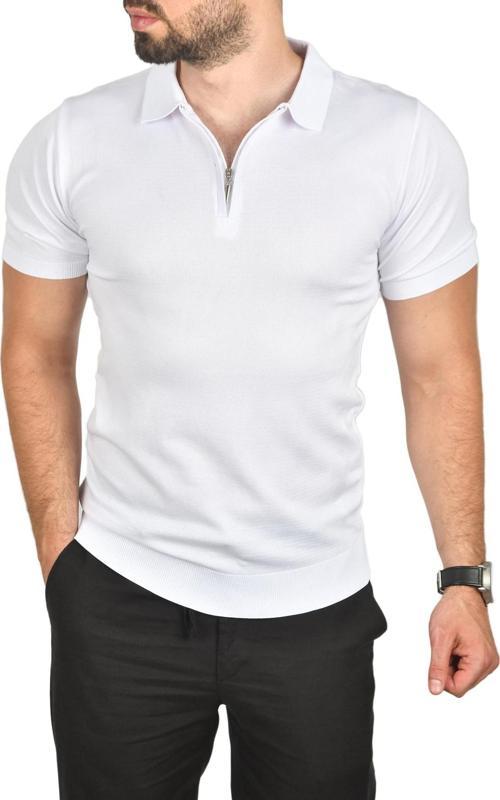 Erkek Beyaz Slim Fit Nefes Alan Pamuklu Polo Yaka Tişört Dar Kesim Likralı Triko Tişört 2505001