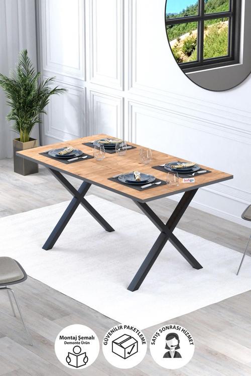Yemek Masası Metal Ayaklı Mutfak Masası Luna  85 x 150 Cm X Ayaklı Çam