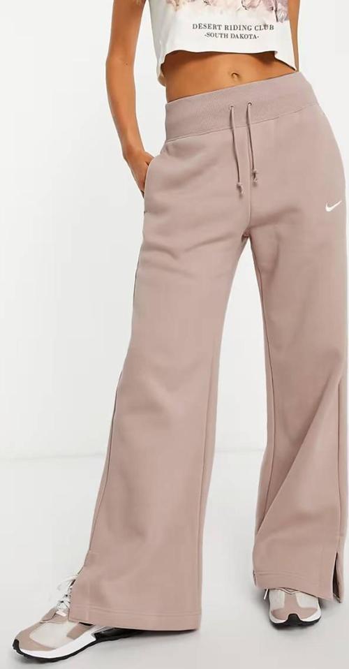 Phoenix Fleece Wide High Rise Sweatpants Kadın Yüksek Bel Yırtmaçlı Geniş Paça Eşofman Altı Bej
