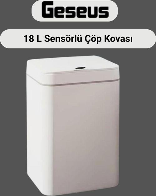 Sensörlü Otomatik Plastik Çöp Kovası 18 Litre-Beyaz Yerli Üretim