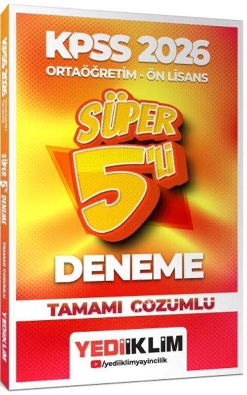 2026 KPSS Ortaöğretim Önlisans Genel Yetenek Genel Kültür Tamamı Çözümlü Süper 5 Deneme Yediiklim