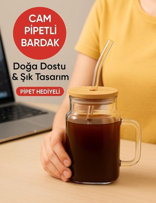 1 Adet GLASSMATE – Isıya Dayanıklı Bambu Kapaklı Bardak 650 ML