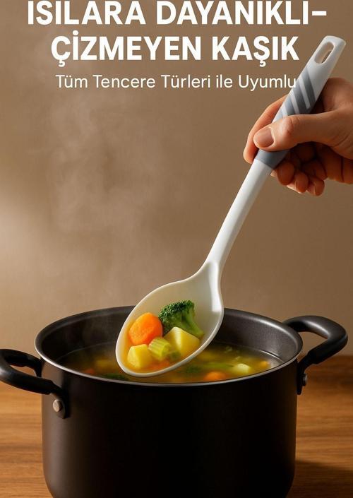 Modern Tasarım Kaşık Pişirme ve Servis Seti – 220°C Isıya Dayanıklı Beyaz
