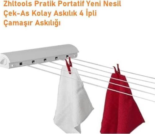 Zhltools Pratik Portatif Yeni Nesil Çek-As Kolay Askılık 4 İpli Çamaşır Askılığı