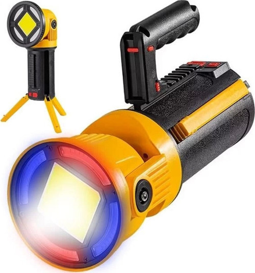 MX-W5164-3 Kırmızı Mavi Çakarlı COB Ledli Şarjlı Kamp El Feneri Işıldak