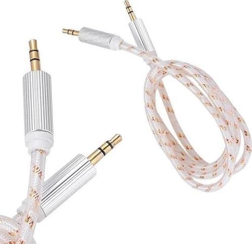 PM-16276 3.5mm Erkek/Erkek Renkli Stereo 1 Metre Kutulu Altın Örgülü AUX Kablo