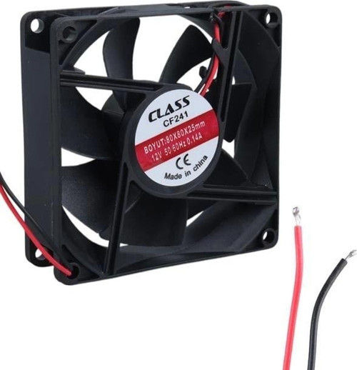 CF-241 DC12V 80x80x25mm Aksiyel Fan - 20cm Siyah-Kırmızı Güç Kablolu