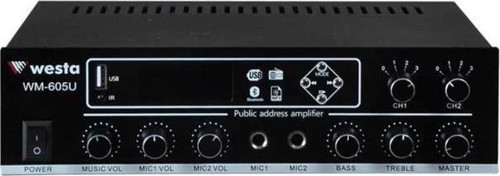 WM-605U USB-Bluetooth 2 Bölgeli 2 Mikrofon Girişli 100 Watt Trafolu Anfi