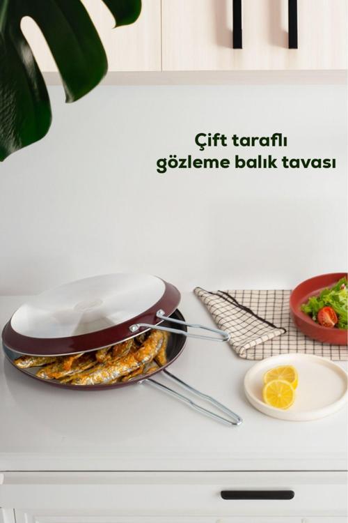 Çift Taraflı Ikiz Balık Börek Menemen Krep Tavası 32 Cm