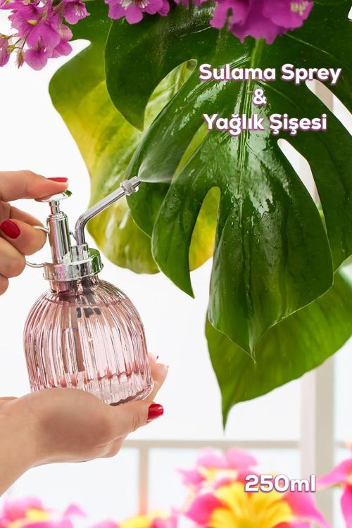 15731 Pembe Vintage Cam Bitki Sulama Şişesi Oda Kokusu Dağıtıcı Çok Amaçlı Sprey Şişe 250 ml