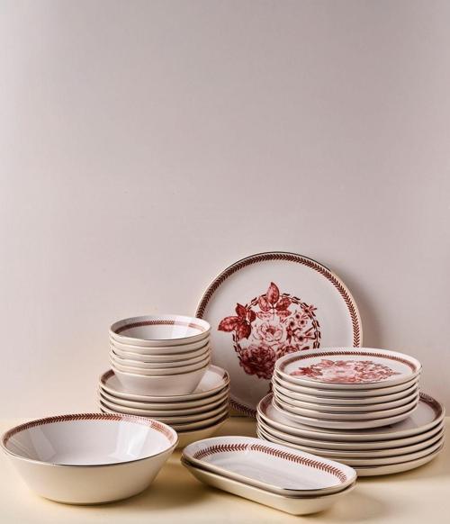 Danish Altın yaldızlı Stoneware Yemek Takımı 27 Parça 6 Kişilik Yemek Seti
