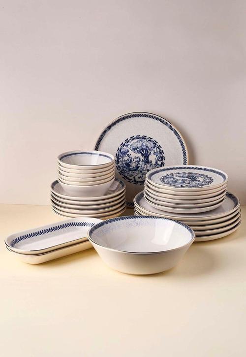 French Altın yaldızlı Stoneware Yemek Takımı 27 Parça 6 Kişilik Yemek Seti