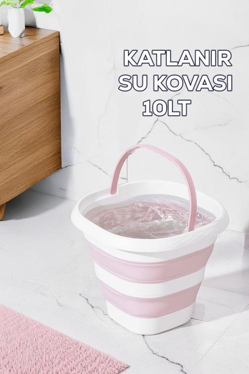 1175-1 Damla Katlanabilir Silikon Su Kovası 28x30cm Banyo Balkon Temizlik Kovası 10 Lt. - Pudra