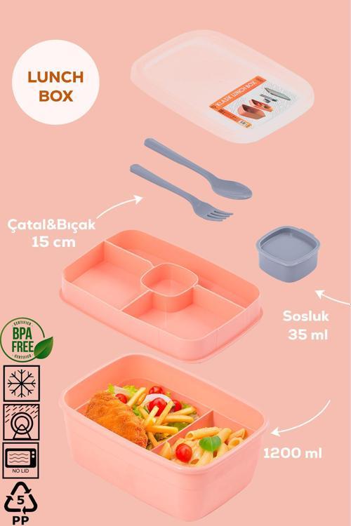 3199 Vakumlu Kendinden Kaşık Çatallı Sosluklu Bölmeli Beslenme Çantası-2 Katlı Lunch Box-Sefer Tası