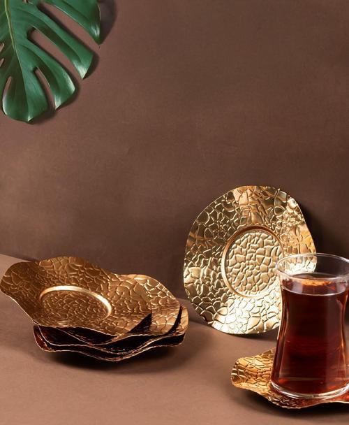 4323 Gold Renk Metal 6lı Çay Tabağı Çap 12cm