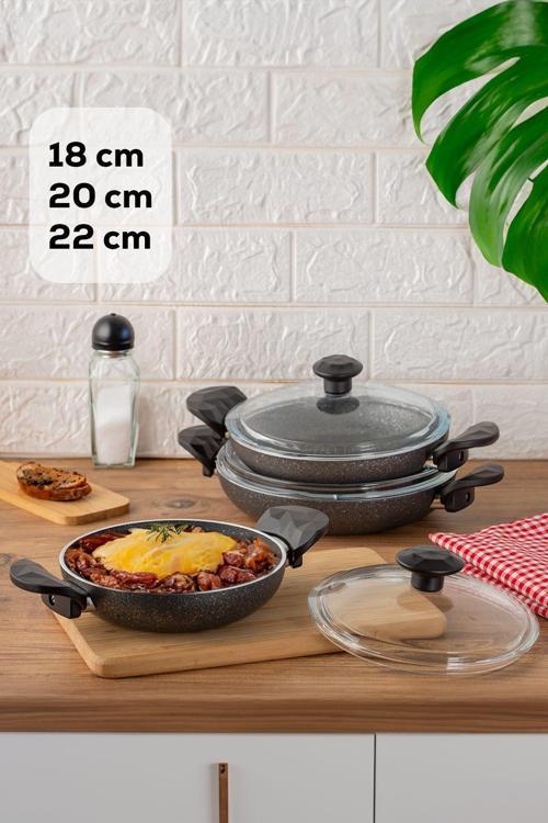 Galaksi 6 Parça Döküm Sahan Seti- 4 Mm 6 Parça Döküm Sahan Set 18-20-22 Cm
