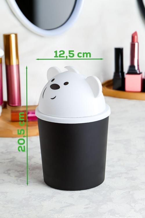 L-00586 Hippo Minik Ayıcık Görünümlü Masaüstü Çöp Kovası - Çöp Kutusu Siyah Beyaz
