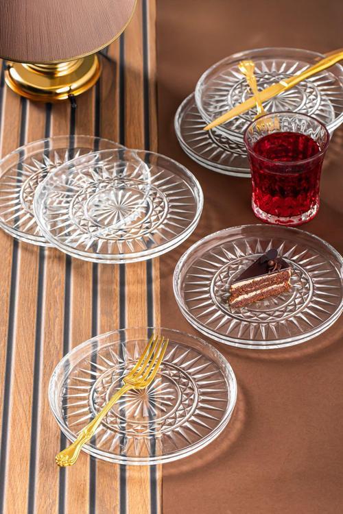 Milano Pasta Tabağı Dik Tabak - 6lı Cam Sunumluk Pasta Kurabiye Kek İkram Servis Tabağı-16 Cm