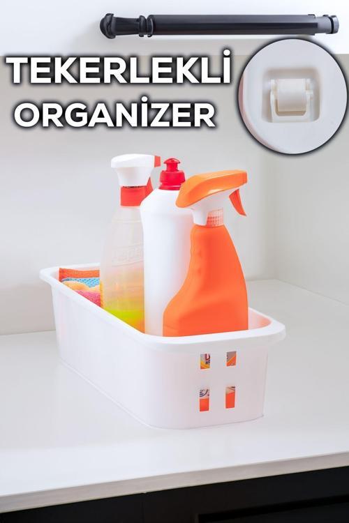 ORG-27 Çok Amaçlı Tekerlekli Organizer Banyo Mutfak Kiler Foksiyonel Düzenleyici Beyaz