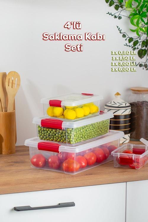 ORG-466 Fresh 4 lü Çok Amaçlı Dikdörtgen Sızdırmaz Kapaklı Gıda Erzak Saklama Kabı Seti