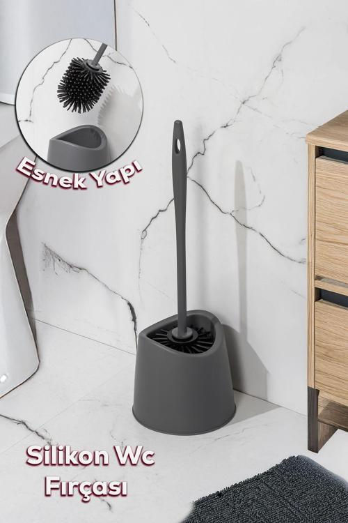 SB-776 Silikon Wc Tuvalet Banyo Lavabo Fırçası Klozet Temizleme Fırçası Antrasit