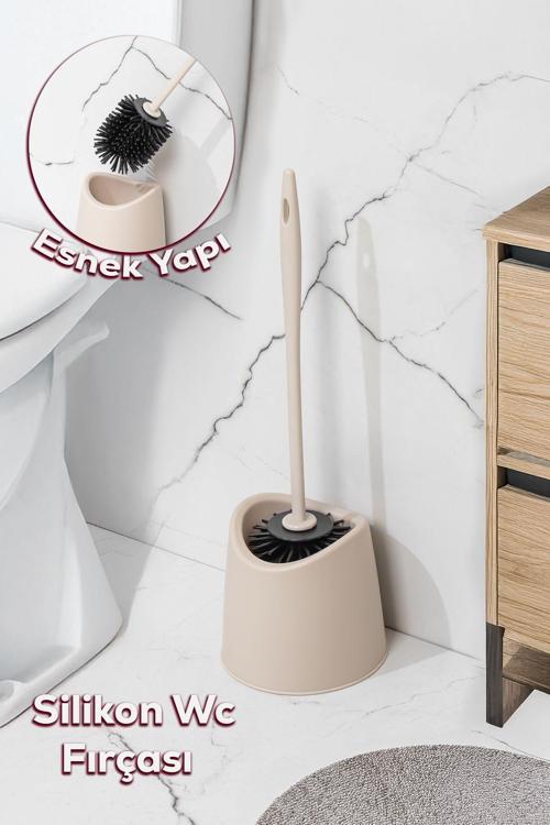 SB-776 Silikon Wc Tuvalet Banyo Lavabo Fırçası Klozet Temizleme Fırçası Krem