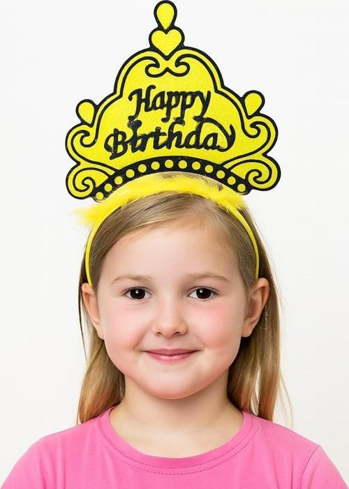 Sarı Happy Birthday Prenses Tacı – Doğum Günü Taç Aksesuarı