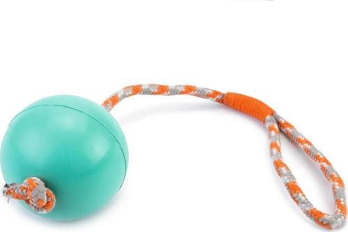 Köpek Oyuncağı, İpli Dolu Top, Kauçuk, Turkuaz, 30cm