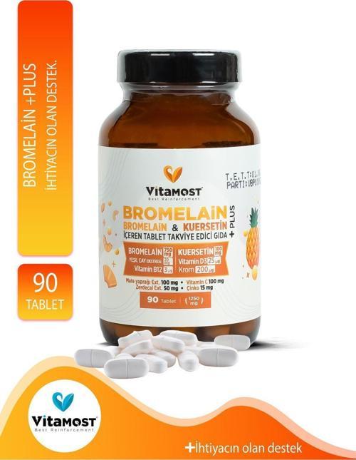Bromelain Ananas 750Mg & Kuersetin 100Mg (Vitamin D3, B12) Plus 90 Tablet 1250 Mg