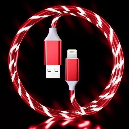 Ga22 i-Phone Lighting Hızlı Şarj Kablosu Matrix LED Işıklı Kablo 8 Pin 5V 3A 1 Metre Kırmızı