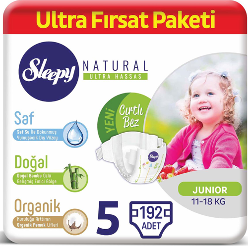Natural Bebek Bezi 5 Beden Ultra Fırsat Paketi 192 Adet