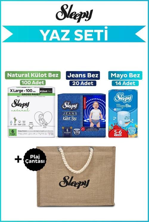 6 Numara Xlarge Natural Gross 100+Mayo Bez 14+Jeans Külot Bez 20+Plaj Çantası