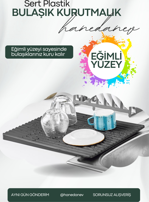 Tezgah Üstü Bulaşık Kurutmalığı Özel Eğimli Dizayn Bulaşıklık Sert Sağlam 40 x 32,5 Cm 10145
