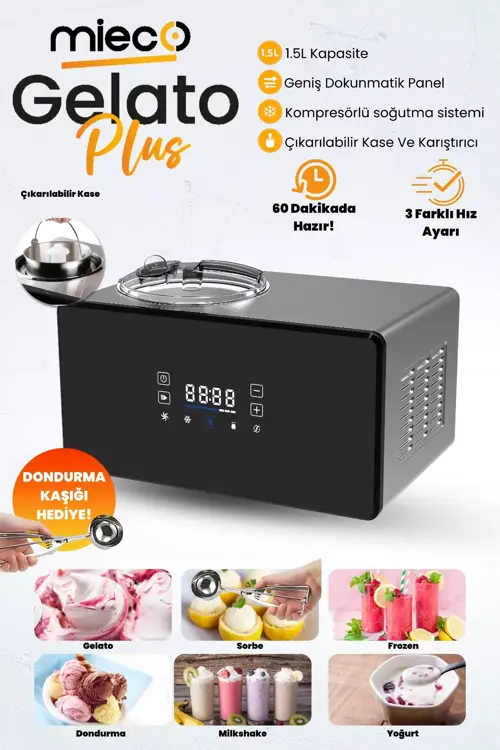 Gelato Plus Dondurma Makinesi - 1.5 Litre Hacim 