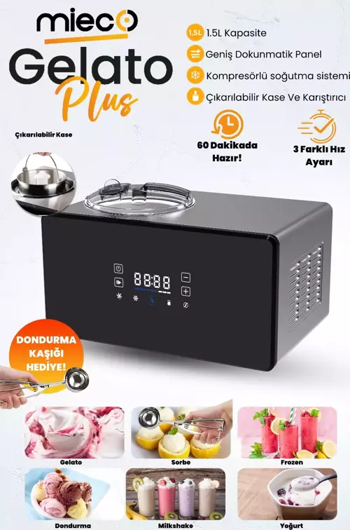 Gelato Plus Dondurma Makinesi - 1.5 Litre Hacim 