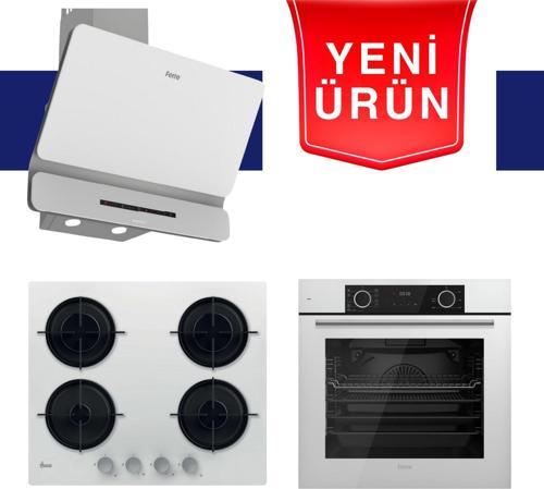 & Hoover FryArt Serisi Sessiz Davlumbaz Zen Beyaz Ankastre Set (D081-SA + HVW6MW + XE63CB)
