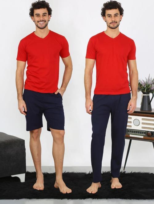 Erkek Penye Kırmızı 3'lü Pijama Takımı 6848