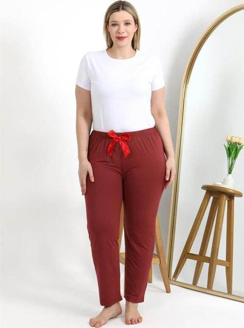 Kadın Pamuklu Büyük Beden Alt Pijama Yavruağzı