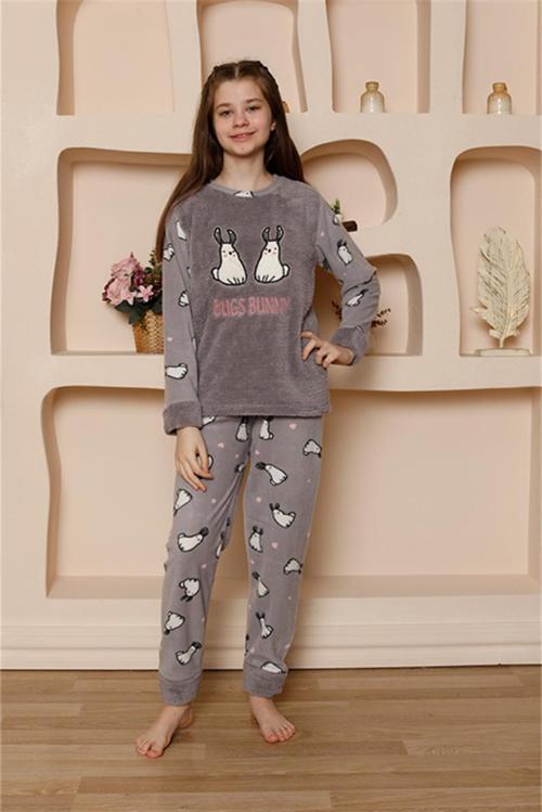 Kız Çocuk WelSoft Polar Gri Pijama Takımı