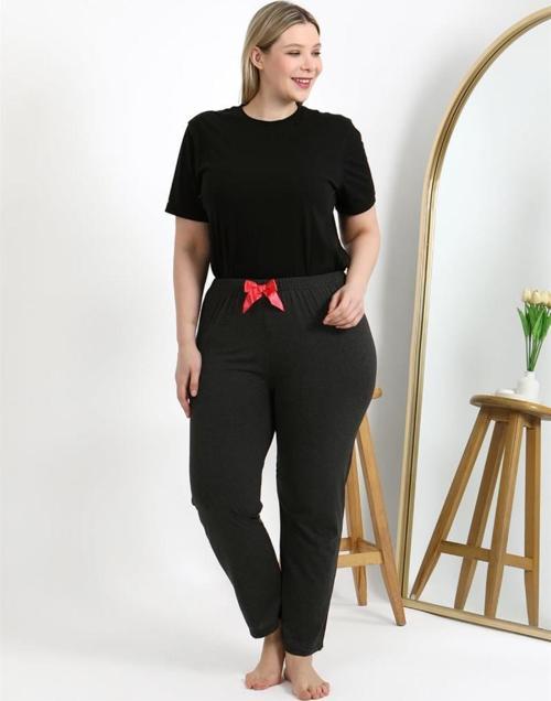 Kadın Pamuklu Büyük Beden Alt Pijama Antrasit