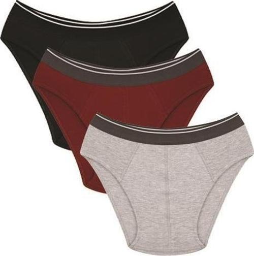 Erkek Pamuk 3lü Siyah Bordo Gri Likralı Slip 40125