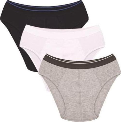 Erkek Pamuk 3lü Laci Beyaz Gri Likralı Slip 40126