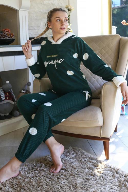 Welsoft Polar Kadın Kapşonlu Pijama Takımı 8512