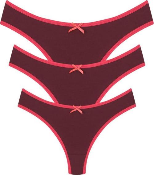 Pamuklu 3lü Tanga Külot Bordo 40251