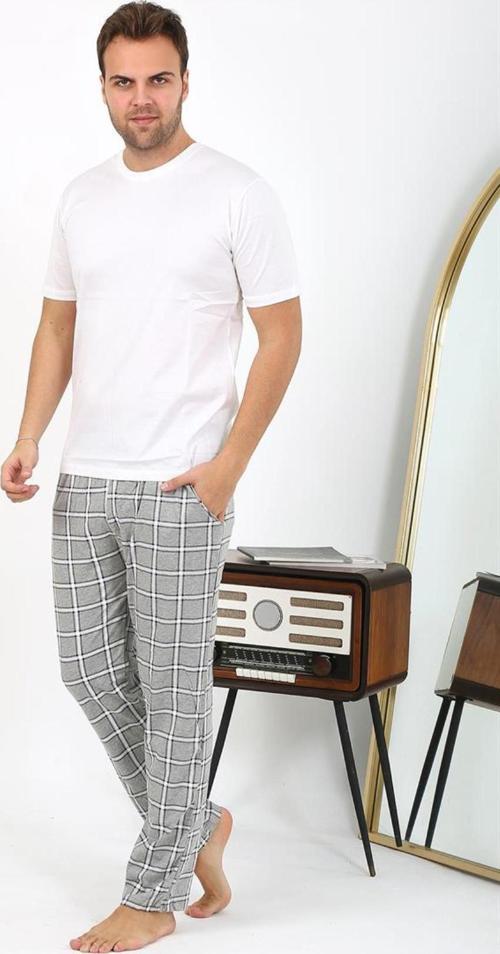 Erkek Ekoseli Desen Penye Tek Alt Pijama 27540 Gri