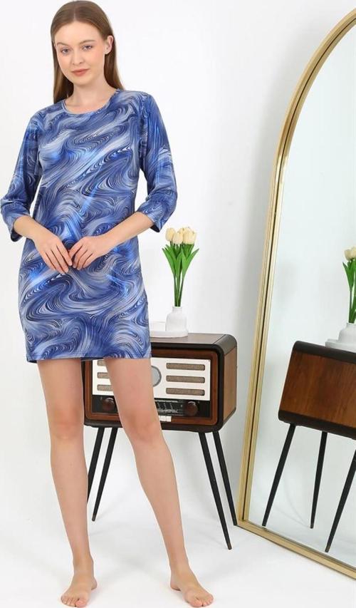 Kadın Micro Kumaş Mini Parlak Elbise 7420 Mavi