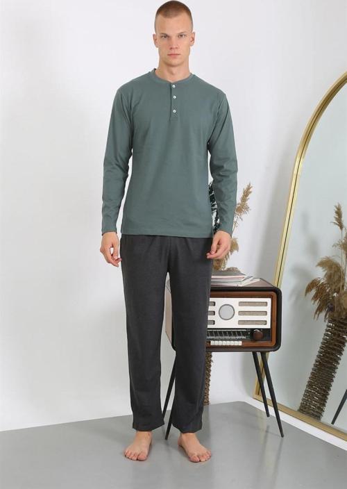 Erkek Penye Uzun Kol Pijama Takımı 6860 Haki
